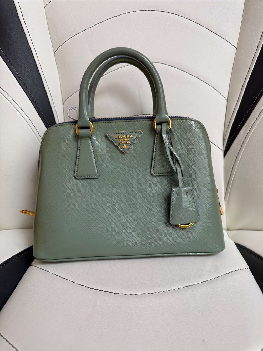 Prada Sage Green Saffiano Leather Dome Satchel